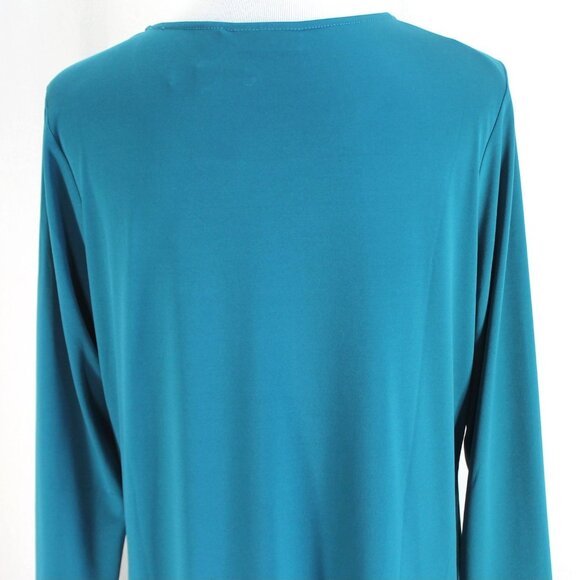 Susan Graver Artisan Top Womens Size M Teal Asymmetrical Long Sleeve Liquid Knit - Picture 6 of 7